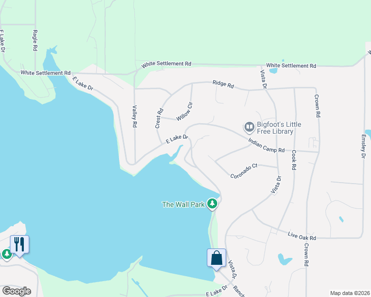 map of restaurants, bars, coffee shops, grocery stores, and more near 1333 East Lake Drive in Weatherford