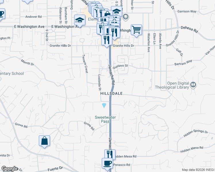 map of restaurants, bars, coffee shops, grocery stores, and more near in El Cajon