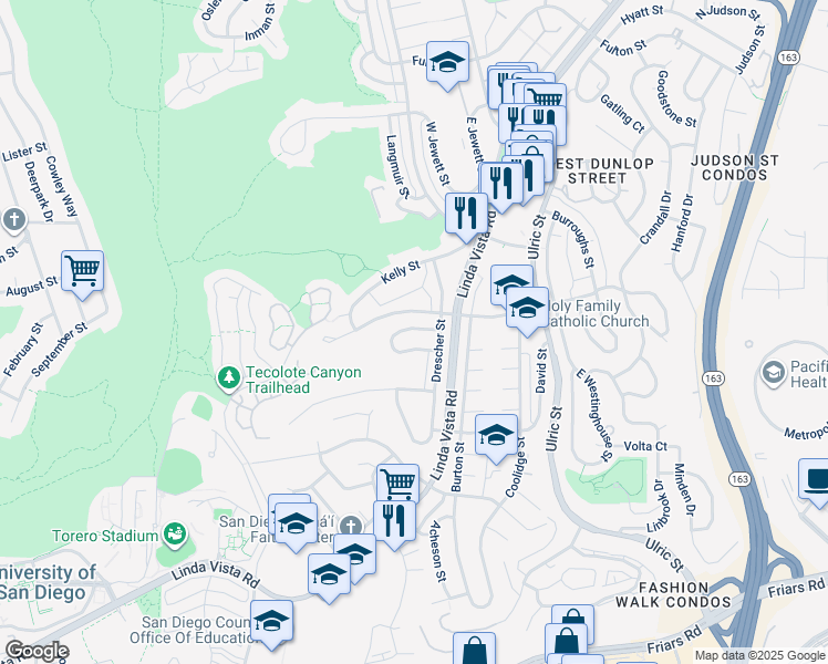 map of restaurants, bars, coffee shops, grocery stores, and more near 6749 South Elman Street in San Diego