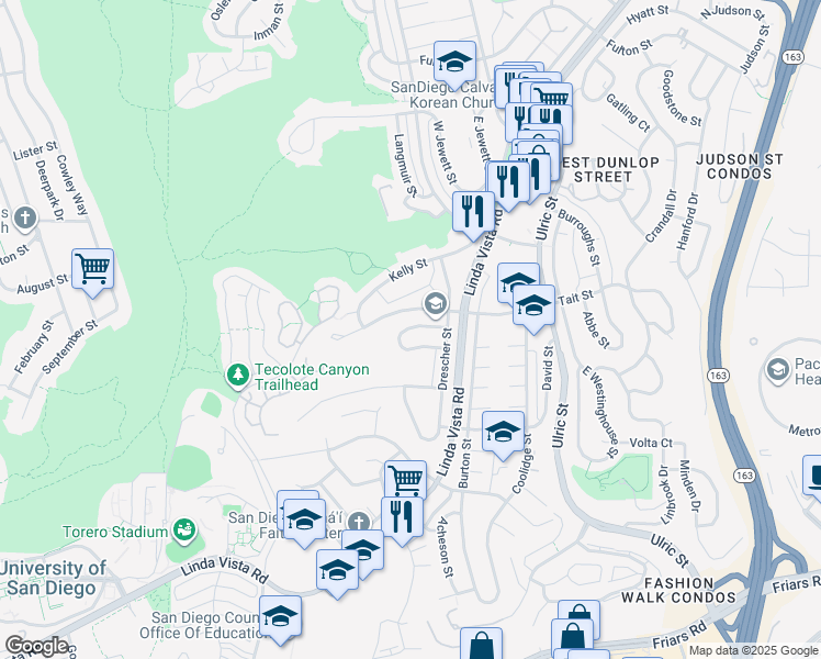 map of restaurants, bars, coffee shops, grocery stores, and more near 6711 South Elman Street in San Diego