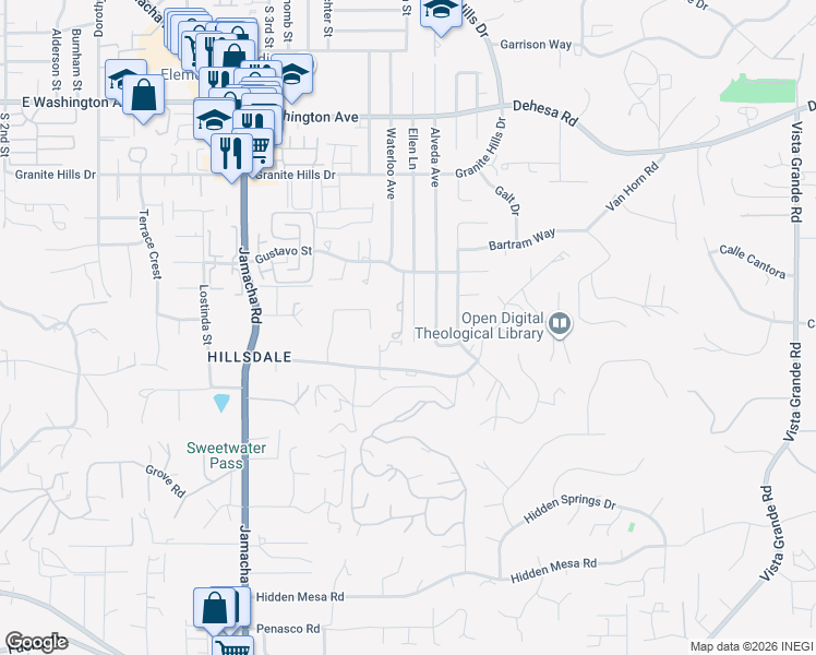 map of restaurants, bars, coffee shops, grocery stores, and more near 1074 Ellen Lane in El Cajon