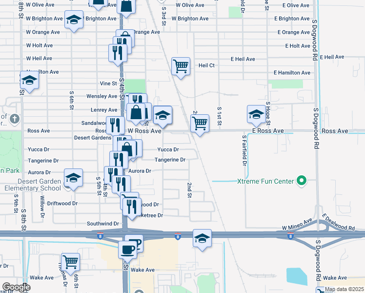 map of restaurants, bars, coffee shops, grocery stores, and more near 213 Ross Avenue in El Centro