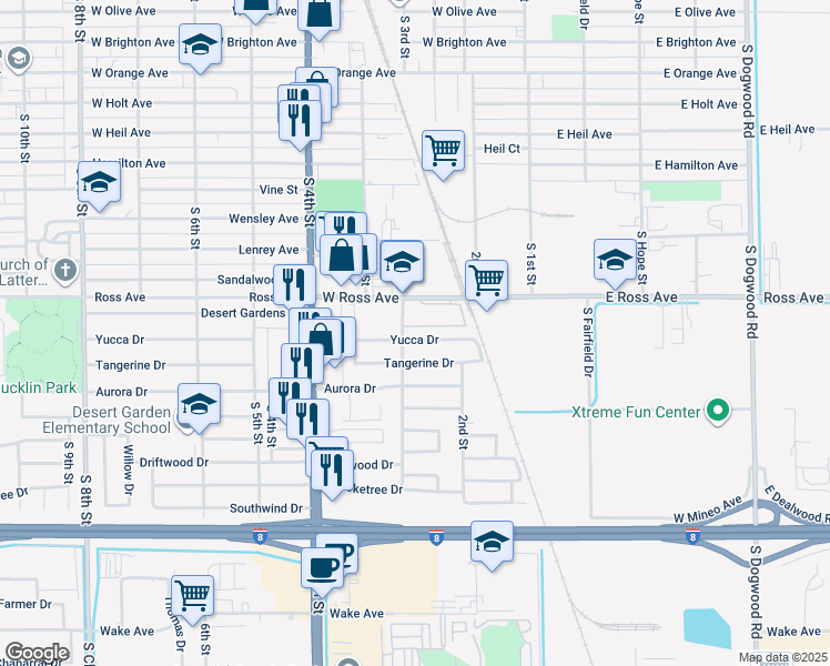 map of restaurants, bars, coffee shops, grocery stores, and more near 205 Ross Avenue in El Centro
