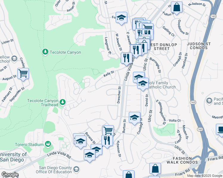 map of restaurants, bars, coffee shops, grocery stores, and more near 6734 1/2 Tait Street in San Diego