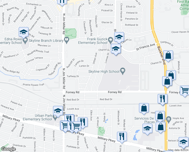 map of restaurants, bars, coffee shops, grocery stores, and more near 4811 Berridge Lane in Dallas