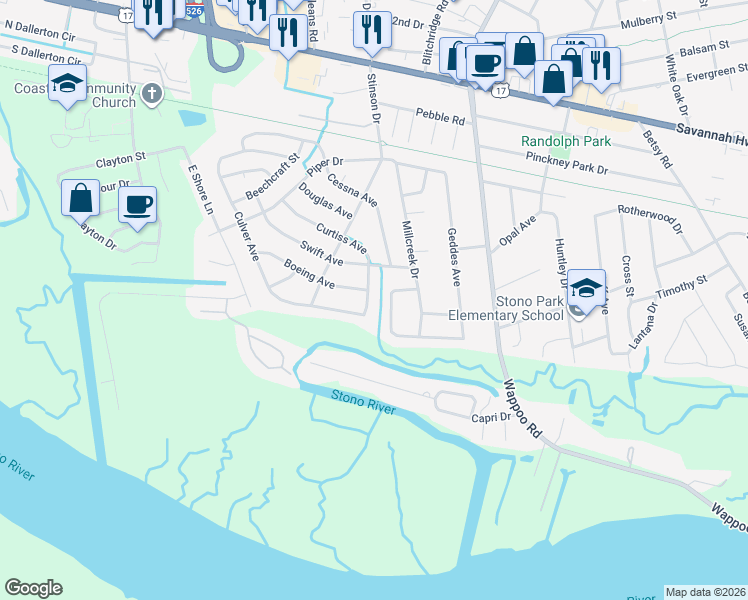 map of restaurants, bars, coffee shops, grocery stores, and more near 244 Curtiss Avenue in Charleston