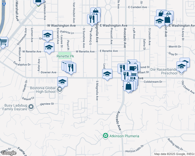 map of restaurants, bars, coffee shops, grocery stores, and more near East Chase Avenue & West Chase Avenue in El Cajon