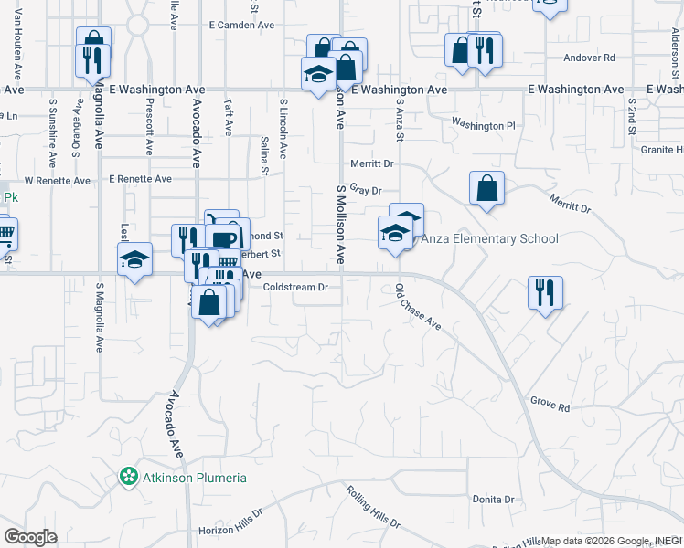 map of restaurants, bars, coffee shops, grocery stores, and more near East Chase Avenue & South Mollison Avenue in El Cajon