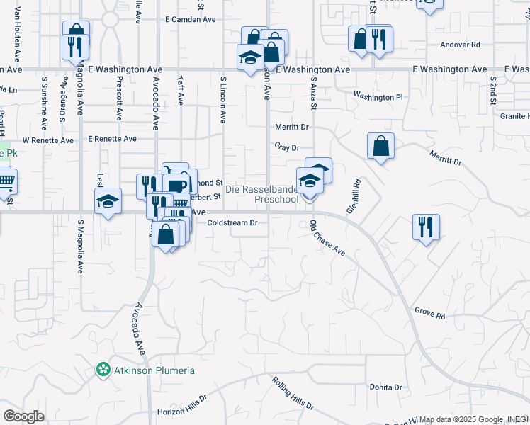 map of restaurants, bars, coffee shops, grocery stores, and more near 1075 South Mollison Avenue in El Cajon