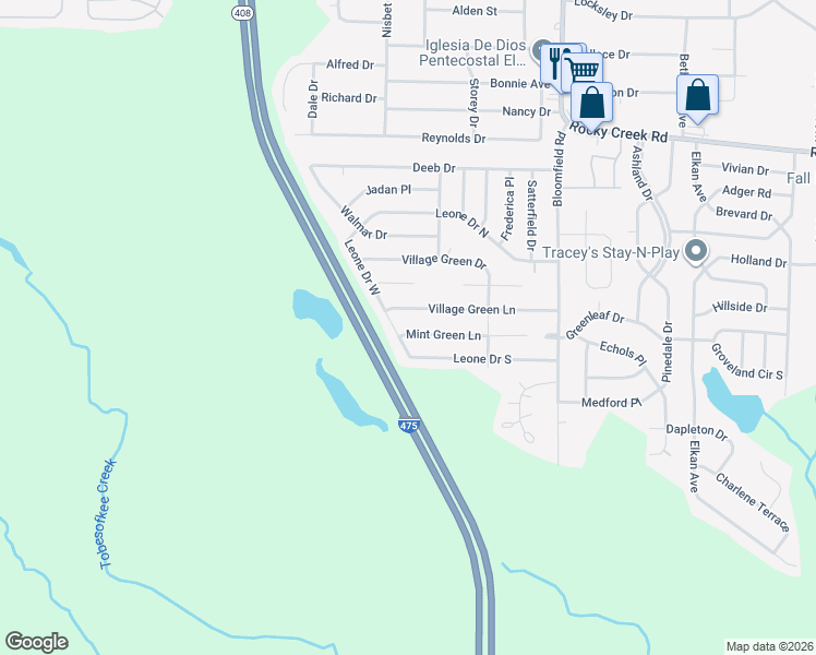 map of restaurants, bars, coffee shops, grocery stores, and more near 2774 Village Green Lane in Macon