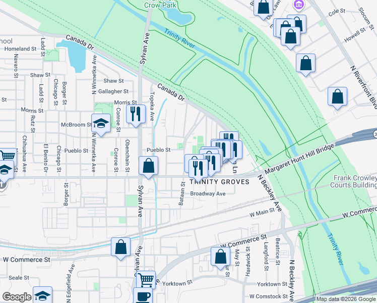 map of restaurants, bars, coffee shops, grocery stores, and more near 3201 Herbert Street in Dallas