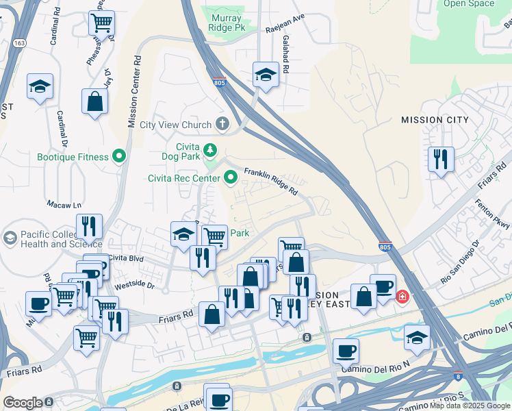 map of restaurants, bars, coffee shops, grocery stores, and more near 2631 Everly Drive in San Diego