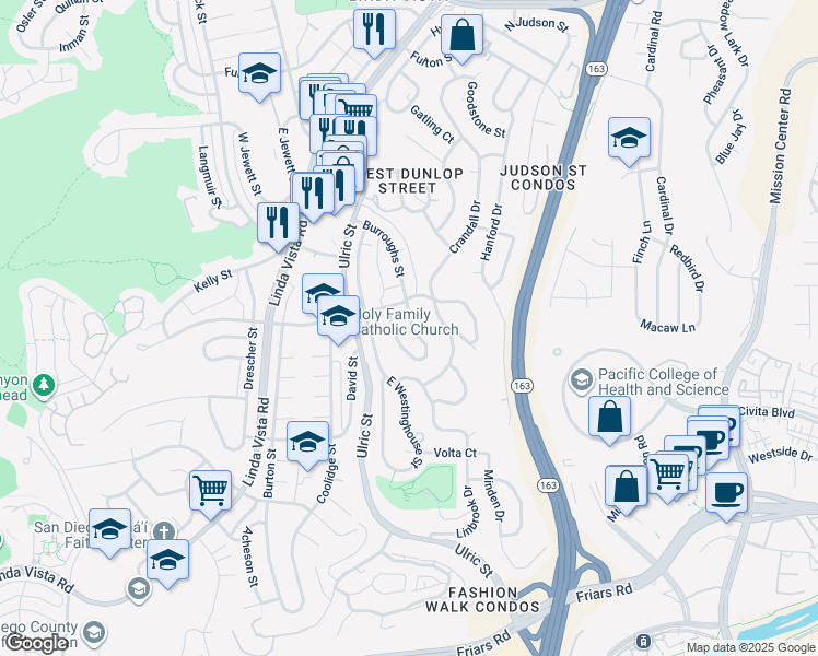map of restaurants, bars, coffee shops, grocery stores, and more near 2052 Crandall Drive in San Diego