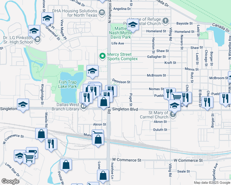 map of restaurants, bars, coffee shops, grocery stores, and more near 2034 Nomas Street in Dallas