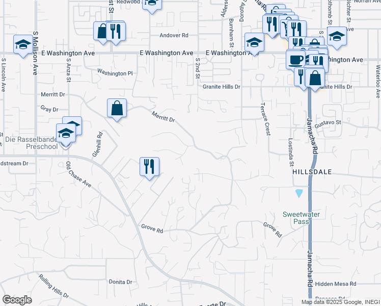 map of restaurants, bars, coffee shops, grocery stores, and more near 905 Vista del Monte Way in El Cajon