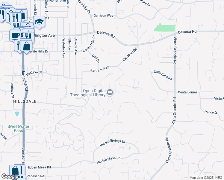 map of restaurants, bars, coffee shops, grocery stores, and more near 1876 Vista Way in El Cajon