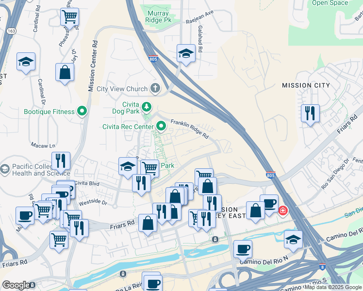 map of restaurants, bars, coffee shops, grocery stores, and more near 2604 Everly Drive in San Diego