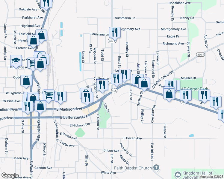 map of restaurants, bars, coffee shops, grocery stores, and more near 115 McCreight Street in Bastrop