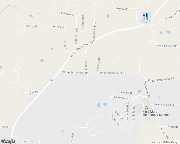 map of restaurants, bars, coffee shops, grocery stores, and more near Meadow Bridge Drive in Weatherford