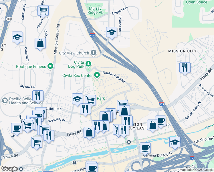 map of restaurants, bars, coffee shops, grocery stores, and more near 2631 Everly Drive in San Diego