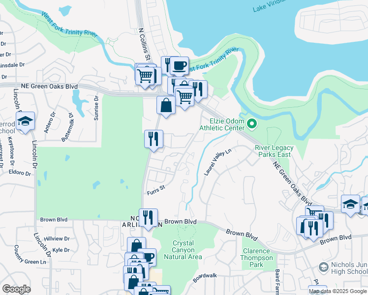 map of restaurants, bars, coffee shops, grocery stores, and more near 1867 Ashford Lane in Arlington