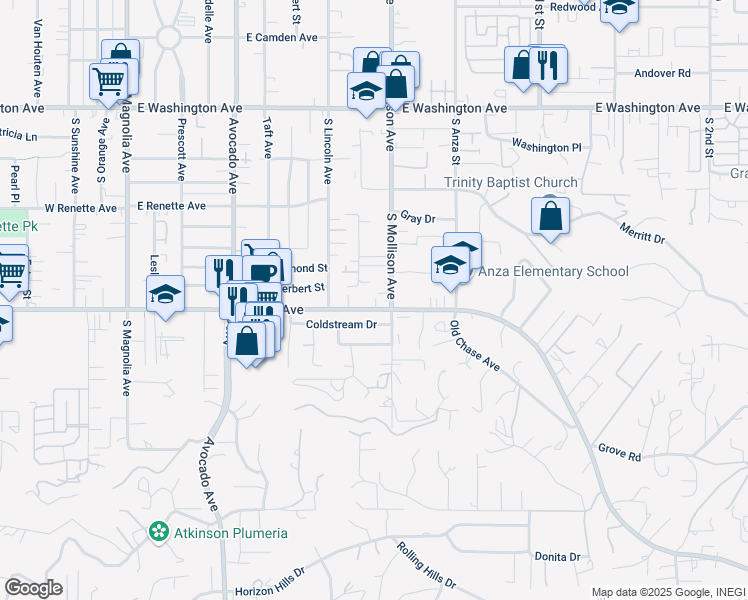 map of restaurants, bars, coffee shops, grocery stores, and more near 876 East Chase Avenue in El Cajon