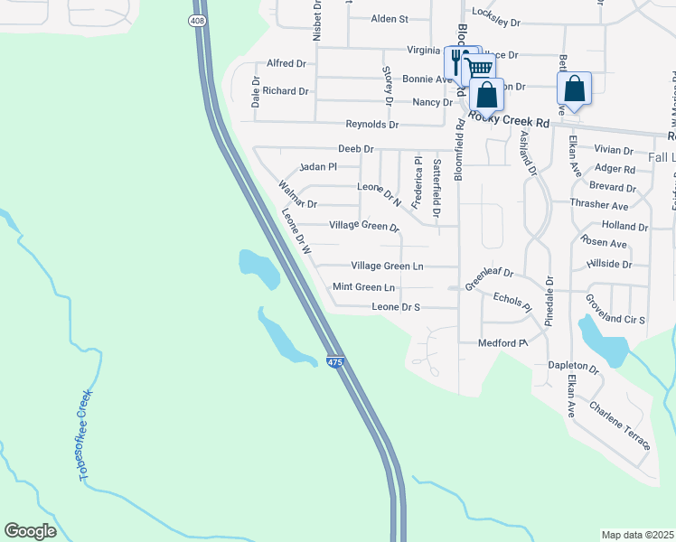 map of restaurants, bars, coffee shops, grocery stores, and more near 2774 Village Green Lane in Macon