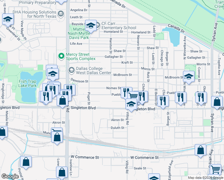 map of restaurants, bars, coffee shops, grocery stores, and more near 1902 Nomas Street in Dallas