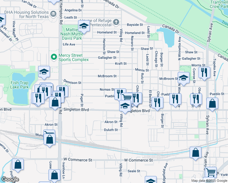 map of restaurants, bars, coffee shops, grocery stores, and more near 1816 Nomas Street in Dallas