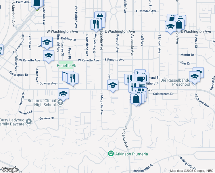 map of restaurants, bars, coffee shops, grocery stores, and more near 1053 Leslie Road in El Cajon