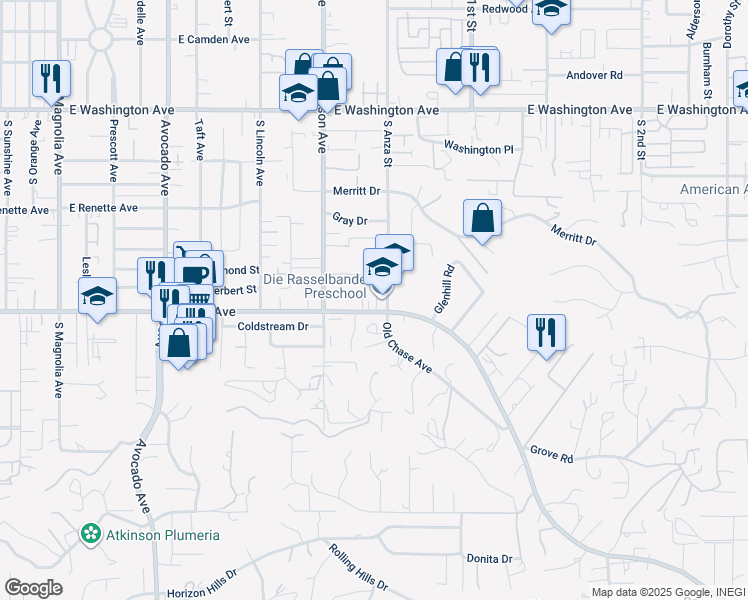 map of restaurants, bars, coffee shops, grocery stores, and more near 980 East Chase Avenue in El Cajon