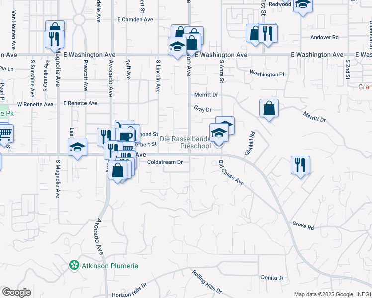 map of restaurants, bars, coffee shops, grocery stores, and more near 870 East Chase Avenue in El Cajon