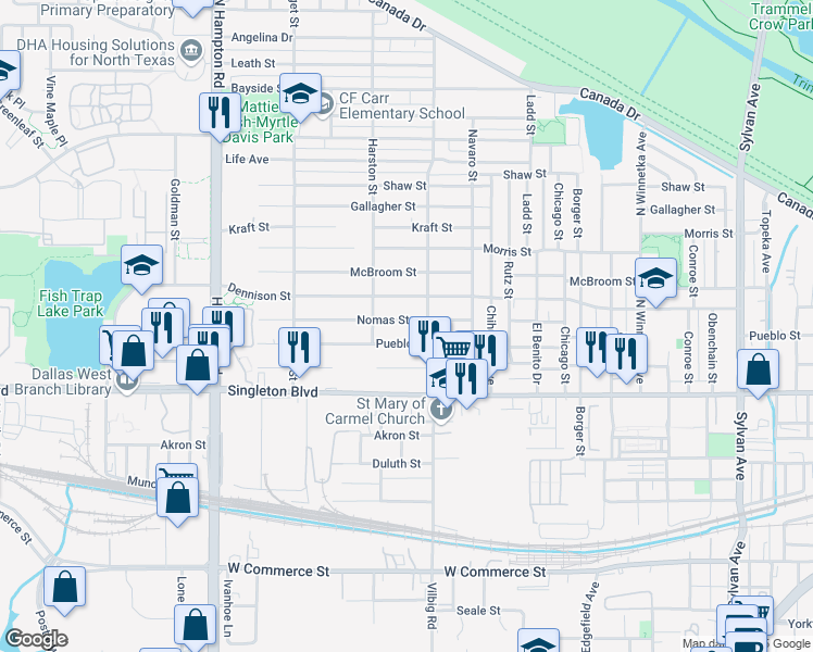 map of restaurants, bars, coffee shops, grocery stores, and more near 1818 Nomas Street in Dallas