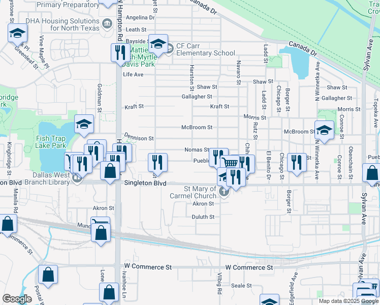 map of restaurants, bars, coffee shops, grocery stores, and more near 1902 Nomas Street in Dallas