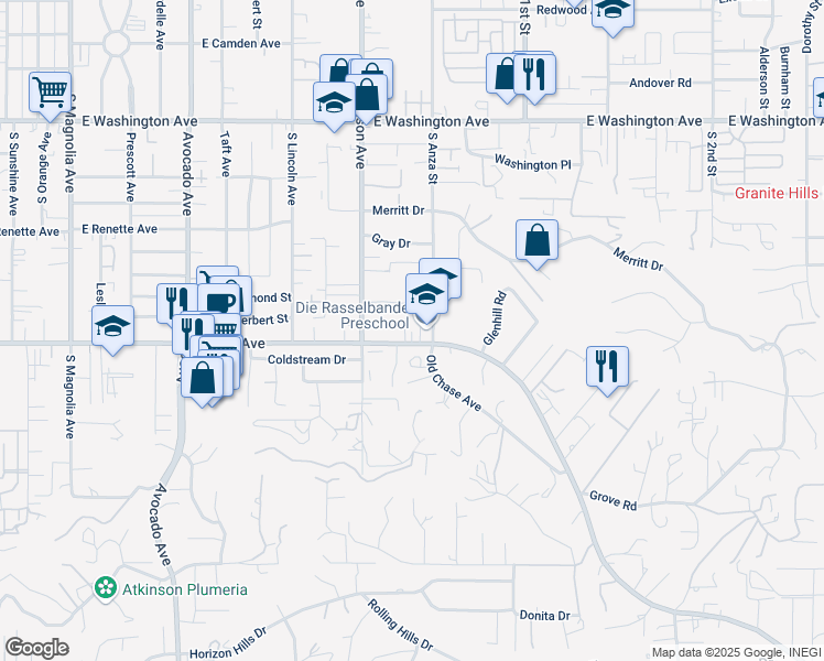 map of restaurants, bars, coffee shops, grocery stores, and more near 980 East Chase Avenue in El Cajon