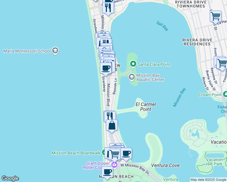 map of restaurants, bars, coffee shops, grocery stores, and more near 825 Niantic Court in San Diego