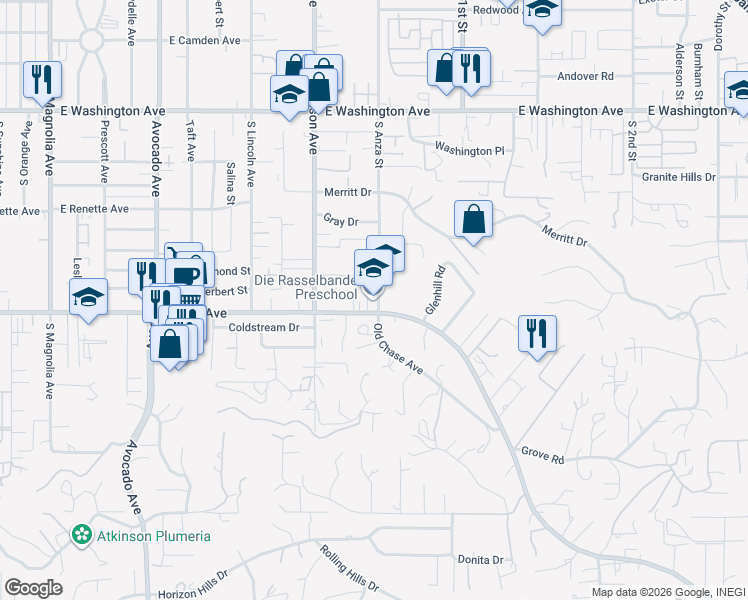 map of restaurants, bars, coffee shops, grocery stores, and more near 1090 South Anza Street in El Cajon