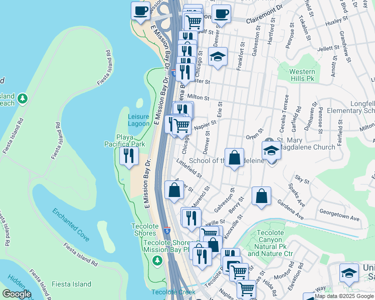 map of restaurants, bars, coffee shops, grocery stores, and more near 1915 Chicago Street in San Diego