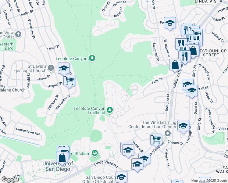 map of restaurants, bars, coffee shops, grocery stores, and more near 6335 Caminito Del Pastel in San Diego