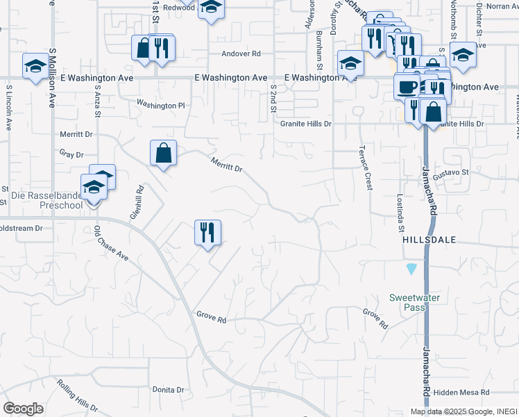 map of restaurants, bars, coffee shops, grocery stores, and more near 905 Vista del Monte Way in El Cajon