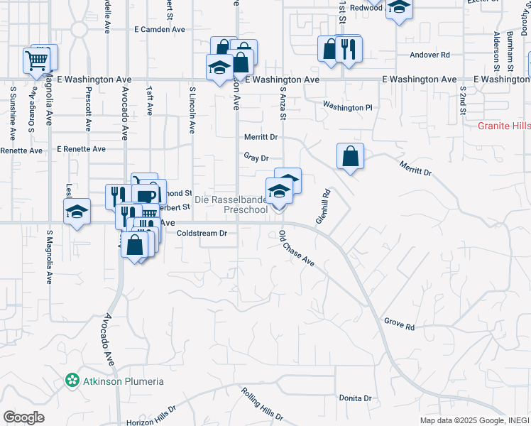 map of restaurants, bars, coffee shops, grocery stores, and more near 980 East Chase Avenue in El Cajon