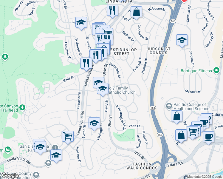 map of restaurants, bars, coffee shops, grocery stores, and more near 2026 Abbe Street in San Diego