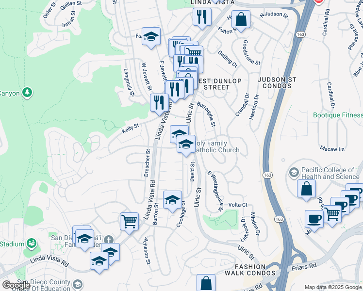 map of restaurants, bars, coffee shops, grocery stores, and more near 2036 Coolidge Street in San Diego