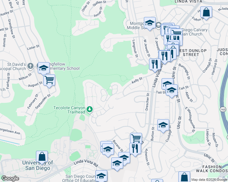 map of restaurants, bars, coffee shops, grocery stores, and more near 2065 Via Las Cumbres in San Diego