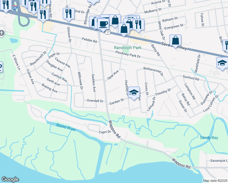 map of restaurants, bars, coffee shops, grocery stores, and more near 1772 Skinner Avenue in Charleston