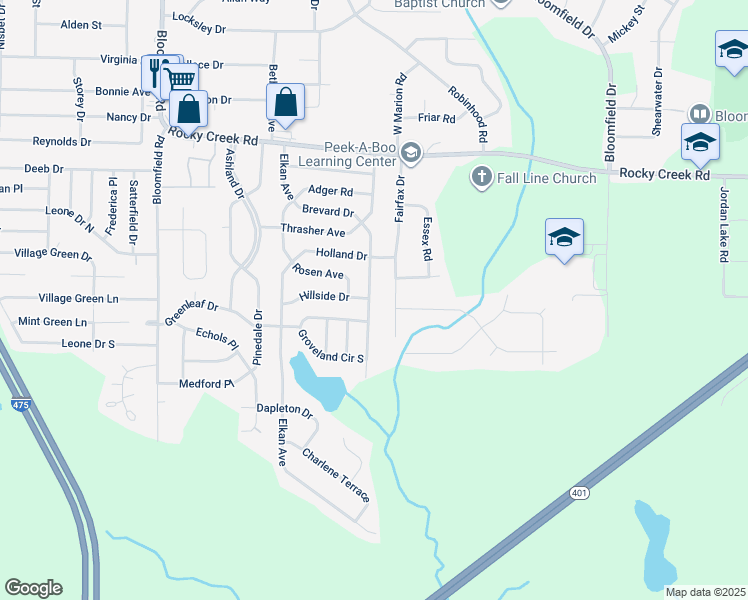 map of restaurants, bars, coffee shops, grocery stores, and more near 4438 Vinson Avenue in Macon