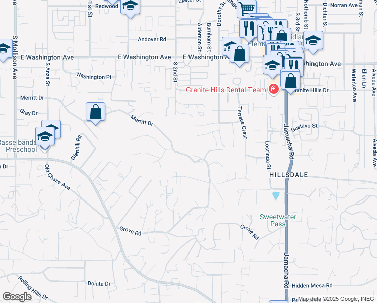 map of restaurants, bars, coffee shops, grocery stores, and more near 1374 Merritt Drive in El Cajon