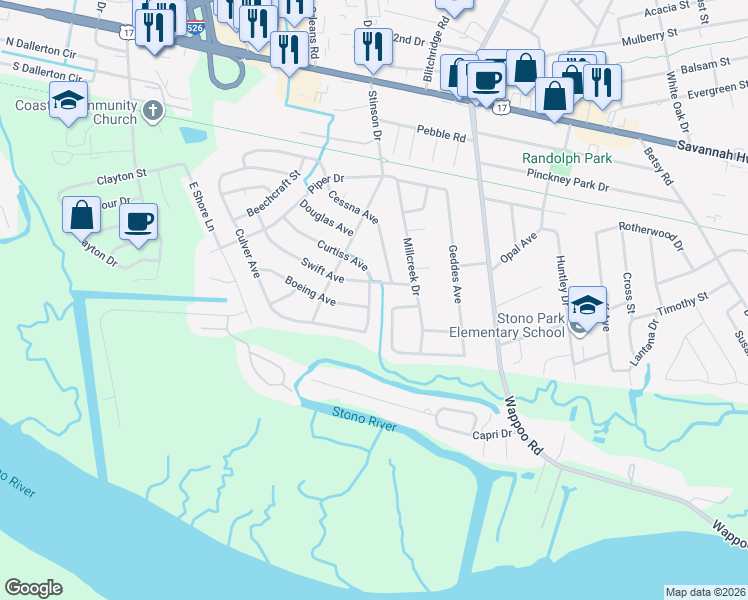 map of restaurants, bars, coffee shops, grocery stores, and more near 244 Curtiss Avenue in Charleston