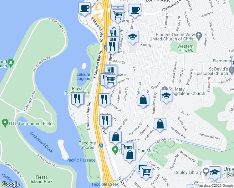 map of restaurants, bars, coffee shops, grocery stores, and more near 4233 Ashton Street in San Diego