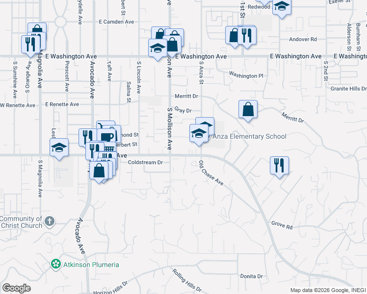 map of restaurants, bars, coffee shops, grocery stores, and more near 1075 South Mollison Avenue in El Cajon